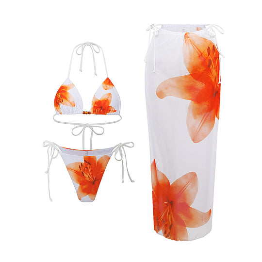 Damen Bikini-Set mit elegantem Wickelrock und modischen Blumenmustern EB
