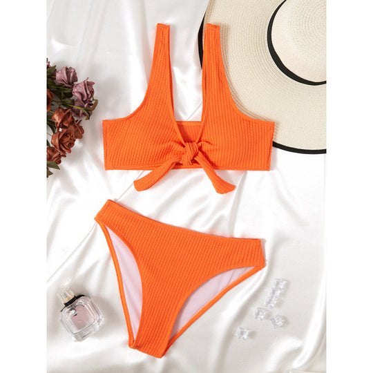 Damen Triangel-Bikini mit modischem Knotendetail und hochwertiger Textur EB
