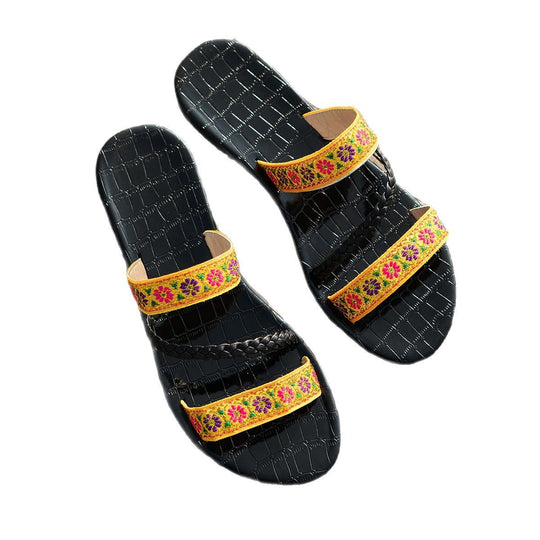 Damen modische Riemchensandalen mit floralen Stickereien EB