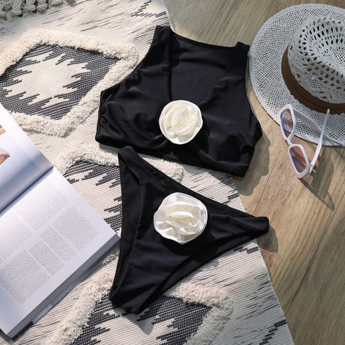 Damen Hochgeschnittener Bikini mit elegantem Blütenmotiv EB