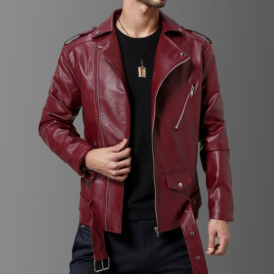 Herren Leder Bikerjacke mit Utility-Taschen