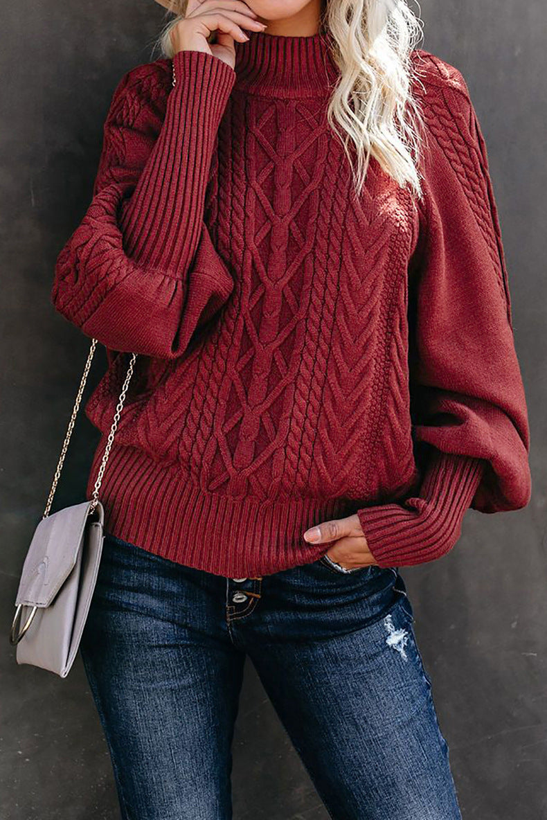 Damen Strickpullover mit hohem Kragen und voluminösen Ärmeln EB