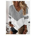 Damen nan V-Ausschnitt Strickpullover mit Chevron-Muster und Oversize-Schnitt EB