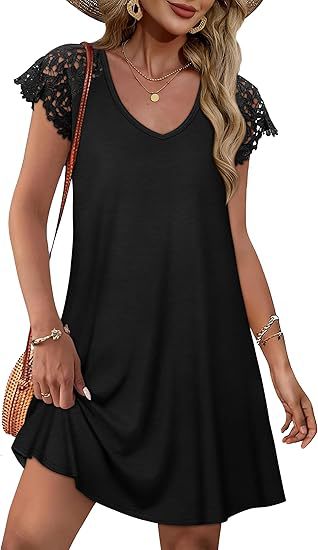 Damen Sommerkleid mit eleganten Spitzenärmeln und floralem Muster EB