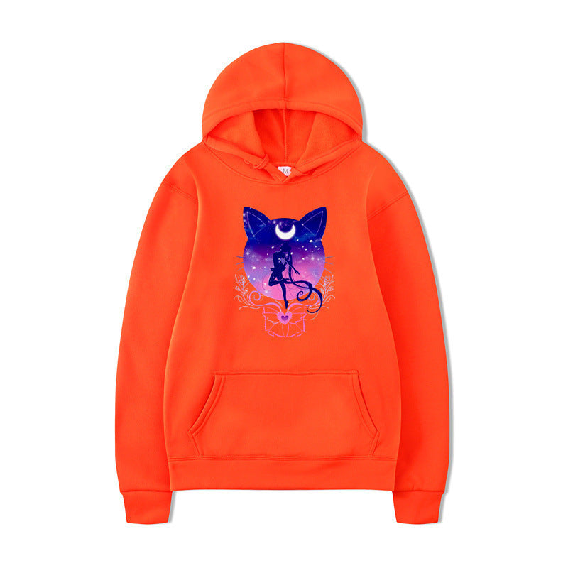 Damen Kapuzenpullover mit künstlerischem Katzenmotiv und bequemer Passform EB