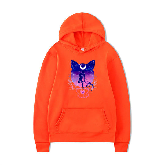 Damen Kapuzenpullover mit künstlerischem Katzenmotiv und bequemer Passform EB