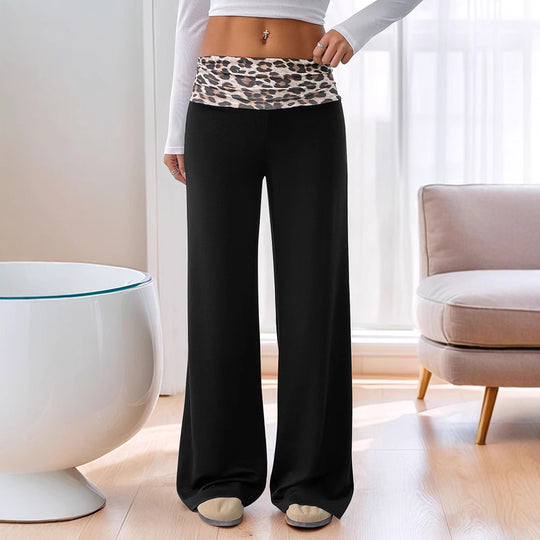 Damen Palazzo-Hose mit weitem Schnitt und modischem Leopardenbund EB