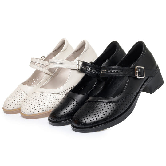 Damen Mary Jane Komfort Schuhe mit atmungsaktiver Oberflächengestaltung und elegantem Riemchen EB