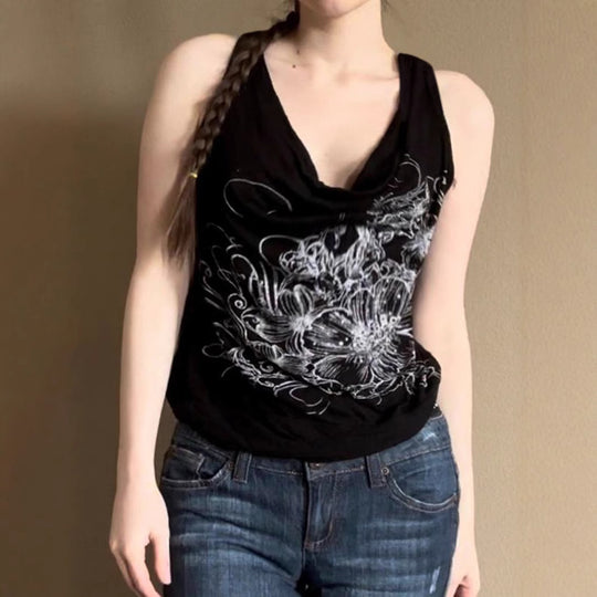Damen ärmelloses Crossover-Top mit floralem Design EB