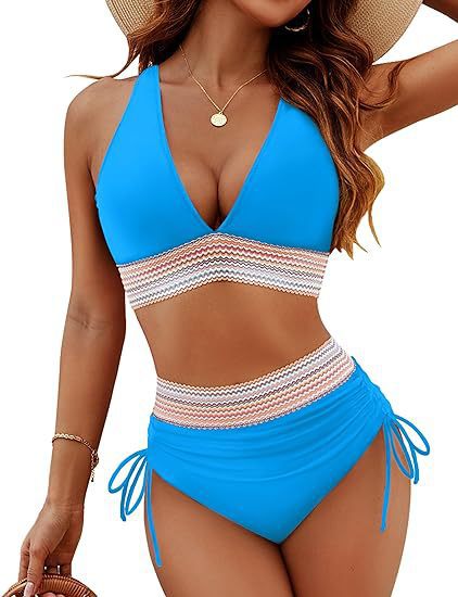 Damen Bikiniset mit hohem Bund und verstellbaren Rüschen EB