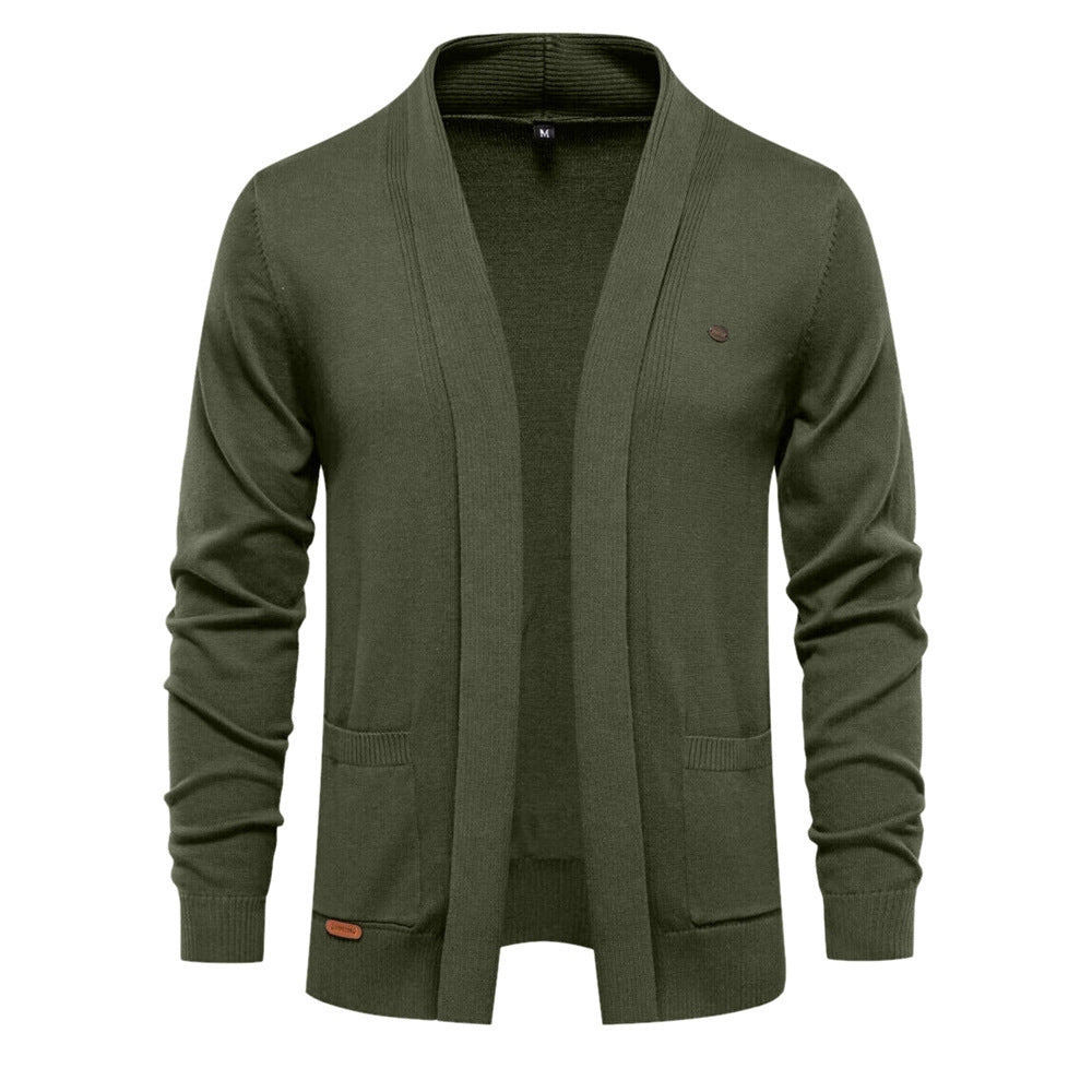 Herren angenehme Strickjacke mit offenem Kragen und praktischen Taschen EB