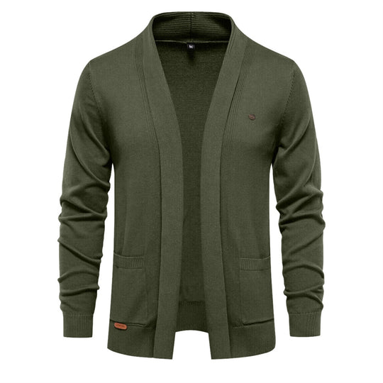 Herren angenehme Strickjacke mit offenem Kragen und praktischen Taschen EB