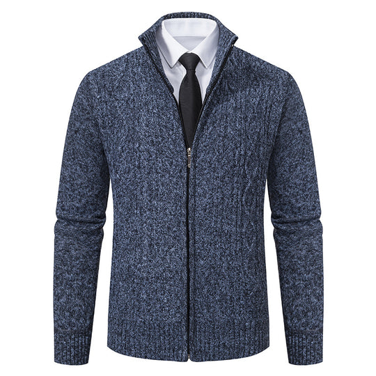 Herren Strickjacke mit Stehkragen und strukturierter Musterung EB