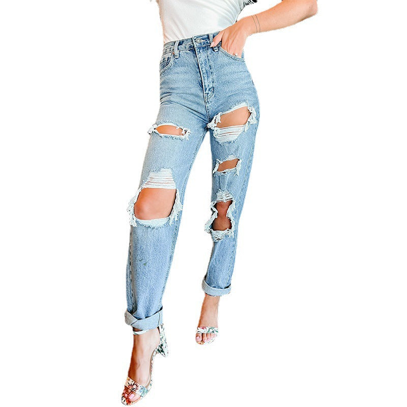 Damen Destroyed Mom-Jeans im lässigen Vintage-Look EB