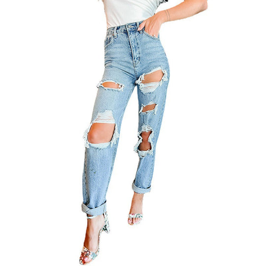 Damen Destroyed Mom-Jeans im lässigen Vintage-Look EB