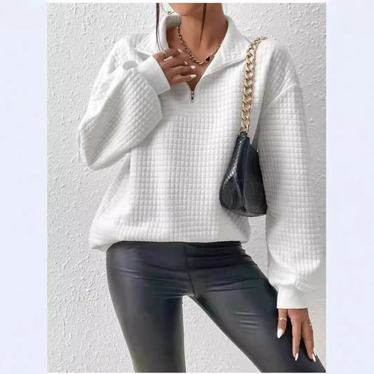 Damen modischer Stepp-Pullover mit halbem Reißverschluss EB