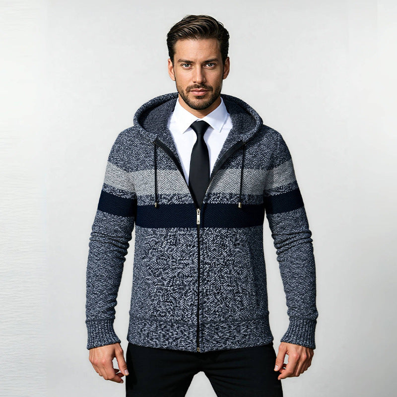 Herren stylische Strickjacke mit Kapuze und innovativem Design EB