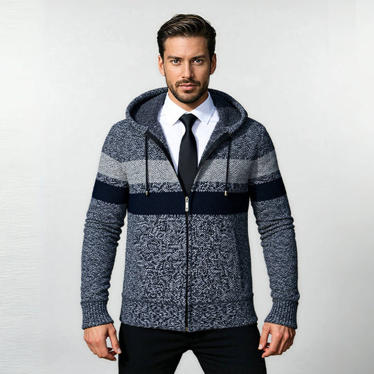 Herren stylische Strickjacke mit Kapuze und innovativem Design EB