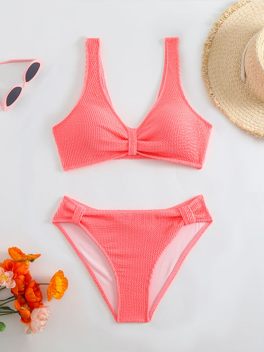 Damen Strukturierter Bikini mit modischer Knotendetail EB