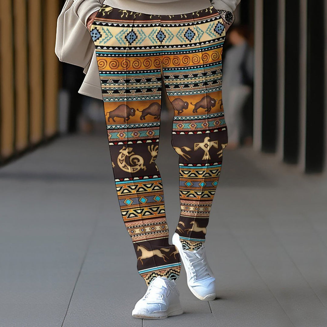 Damen modische und bequeme Leggings im Ethno-Stil mit buntem Muster EB
