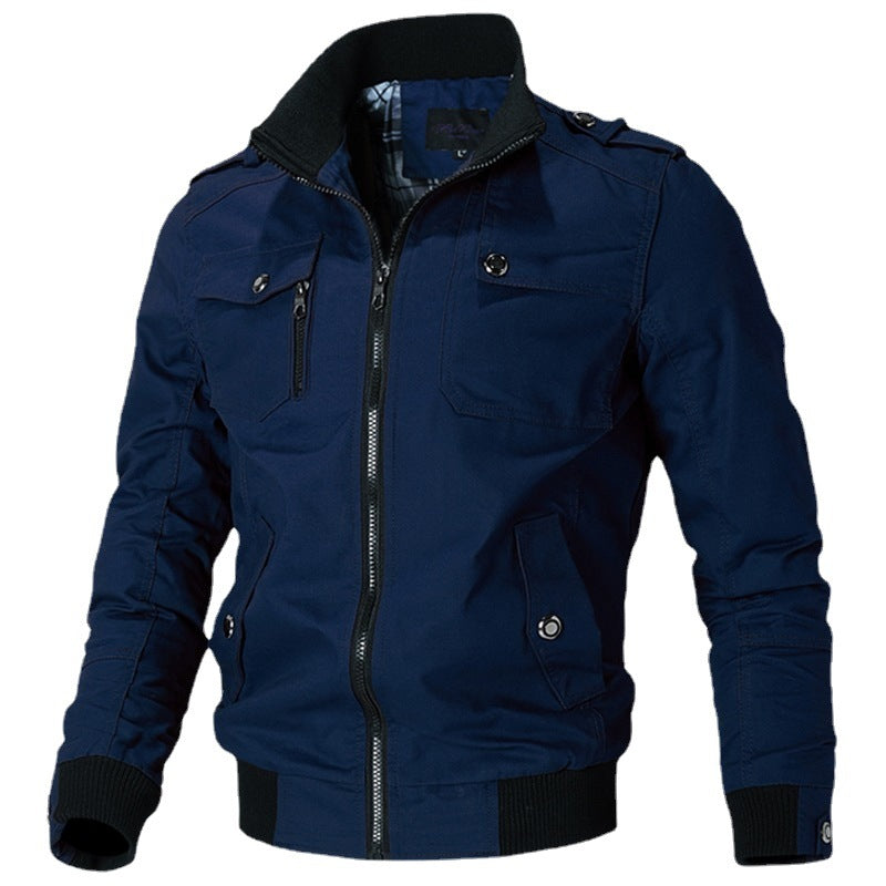 Herren nan modische Field-Bomberjacke aus robustem Baumwoll-Canvas mit Epauletten, Reißverschluss und geripptem Saum EB