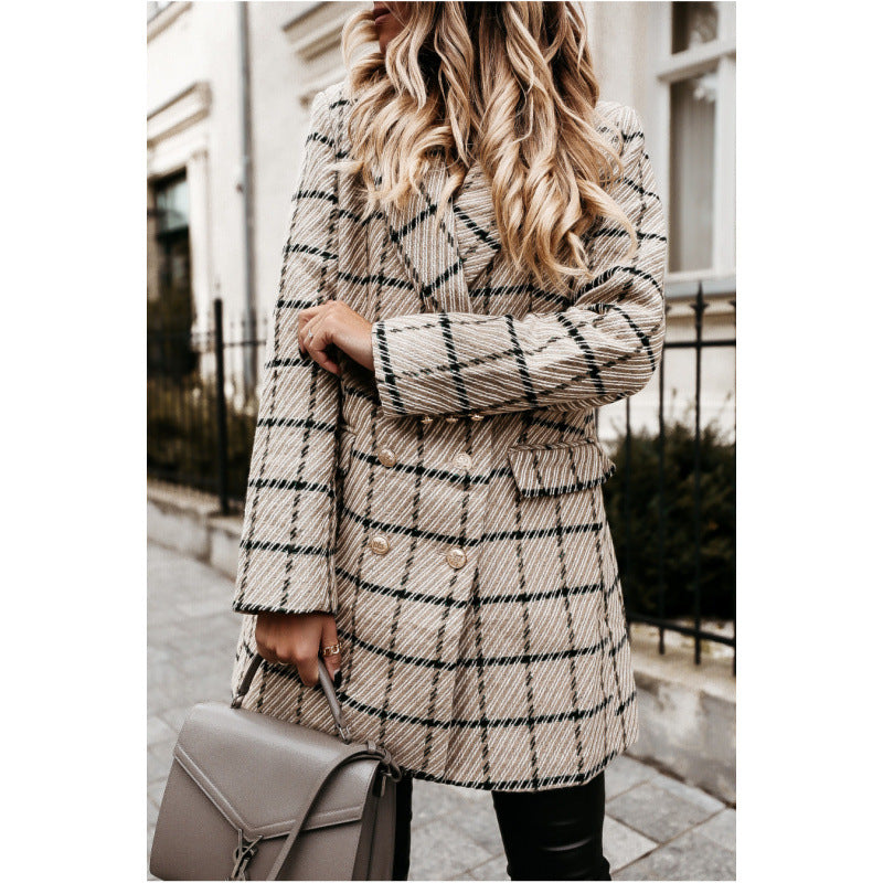 Damen Doppelreihige Karierte Blazerjacke EB