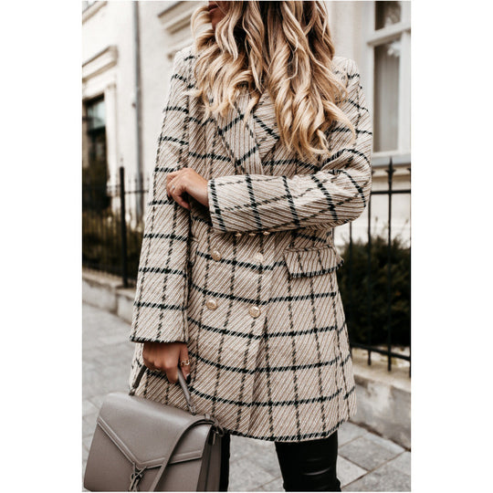 Damen Doppelreihige Karierte Blazerjacke EB