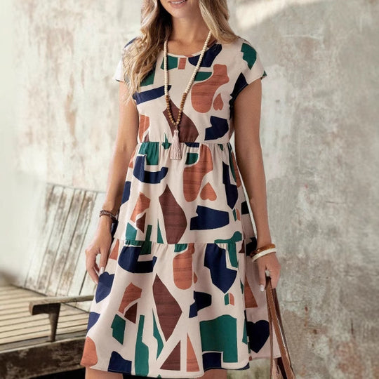 Damen Midikleid mit grafischem Muster und Schlaufenärmel EB