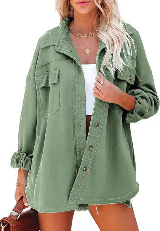 Damen Oversized Freizeitjacke mit praktischen Taschen und stylischen Druckknöpfen EB