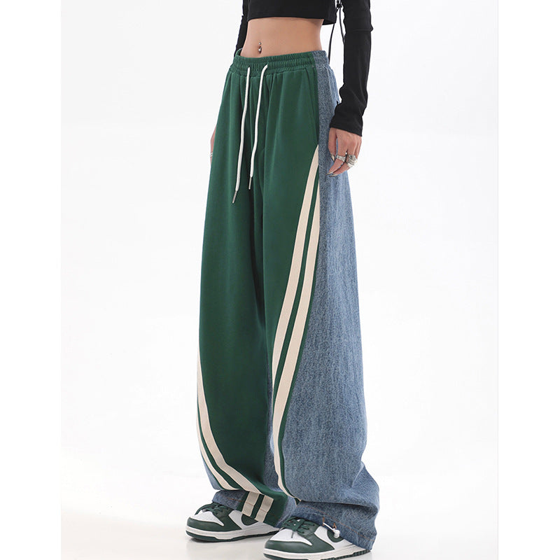 Damen nan weite Jogginghose mit hoher Taille und Jeansstoffeinsätzen sowie Seitenstreifen EB