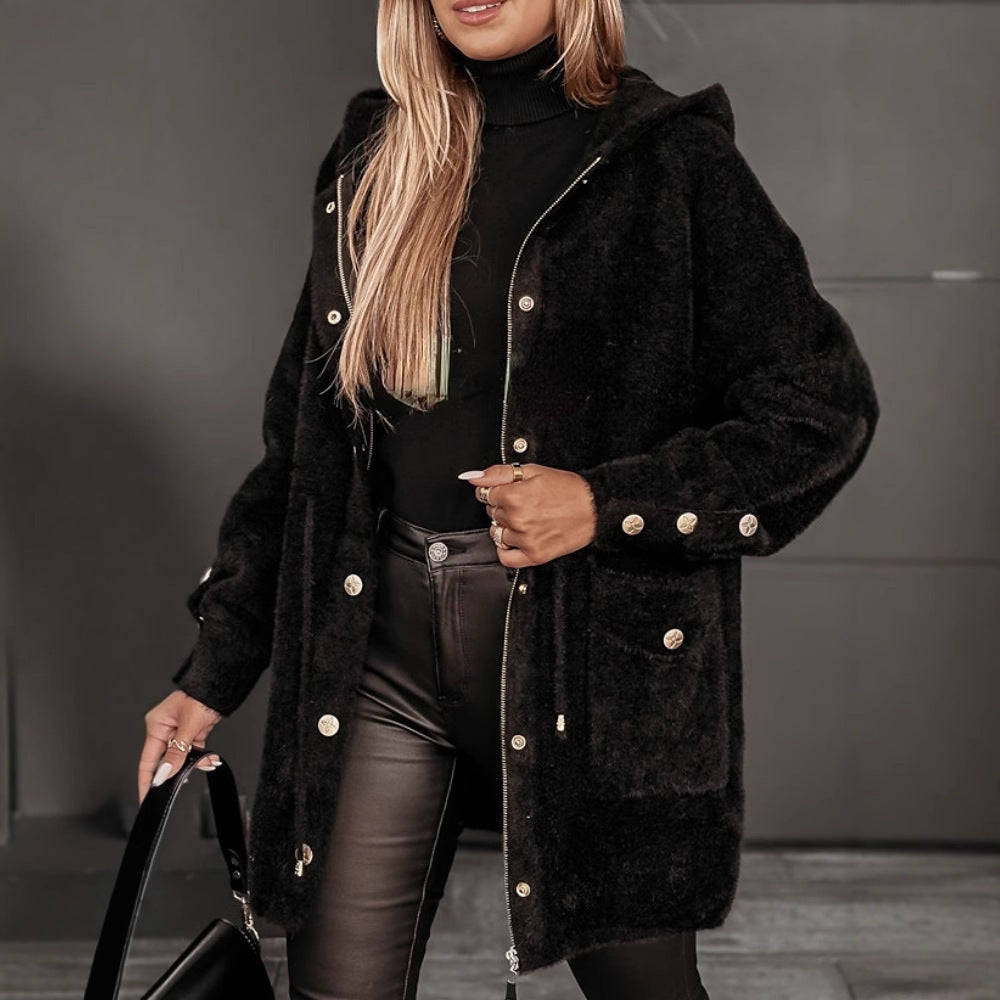 Damen Kuschelige Oversized-Winterjacke mit Taschen und hochwertigem EB