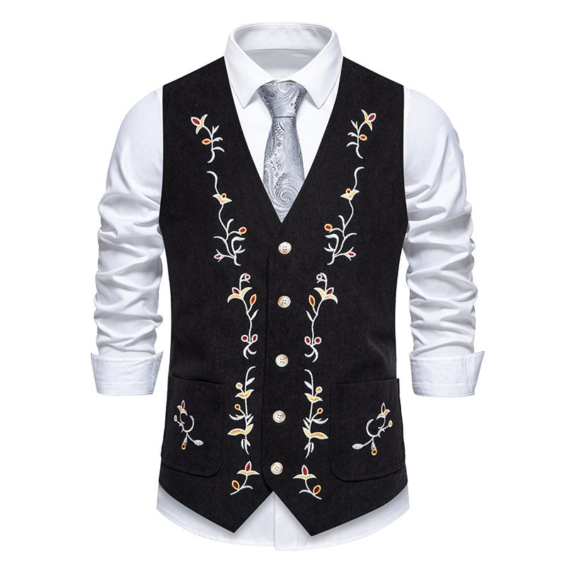 Herren elegante Weste mit floralem Design und praktischen Taschen EB
