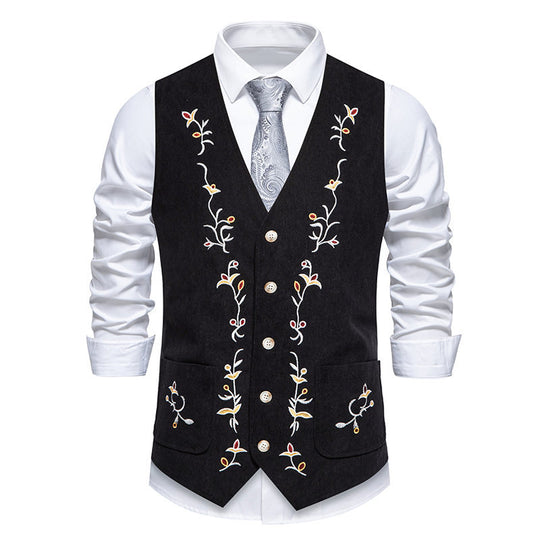 Herren elegante Weste mit floralem Design und praktischen Taschen EB