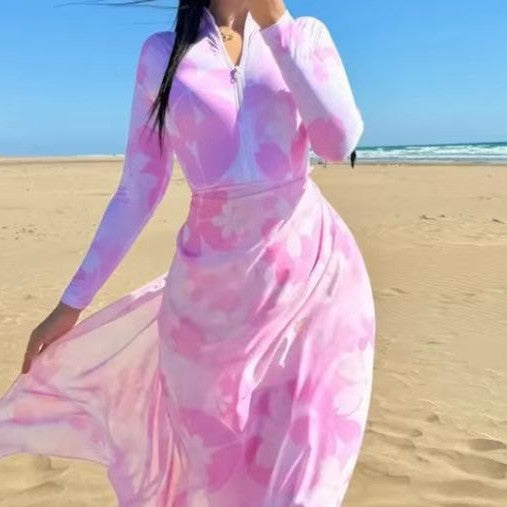 Damen Strandkleid mit Reißverschluss und langen Ärmeln EB