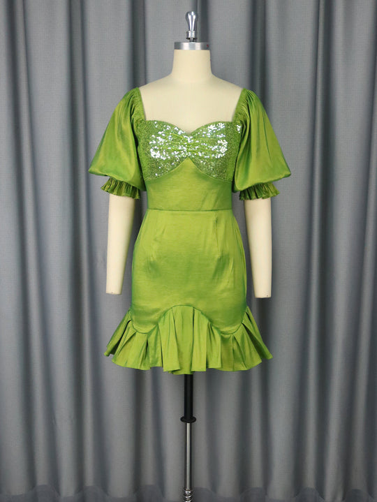 Damen Festliches Kleid mit glitzerndem Bustier und voluminösen Ärmeln EB