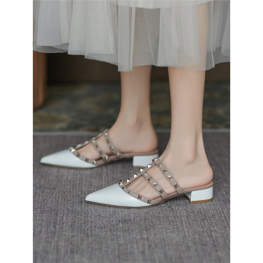 Damen Mules mit dekorativen Riemen und komfortablem Blockabsatz EB
