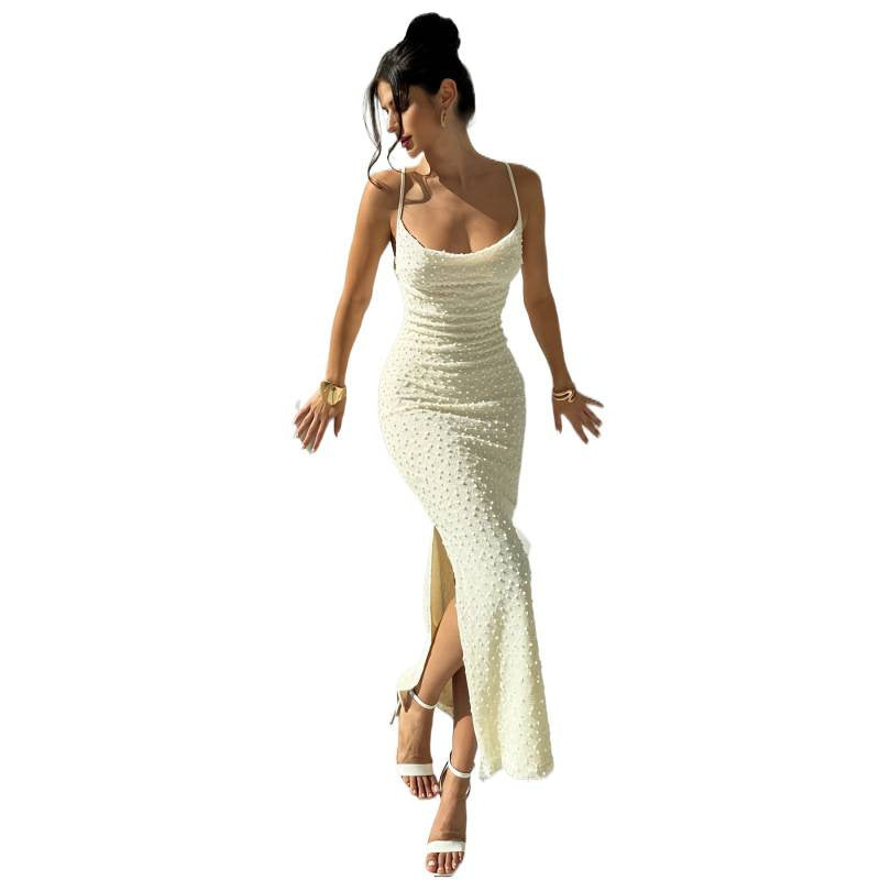 Damen Abendkleid mit raffinierter Textur und Spaghetti-Trägern EB