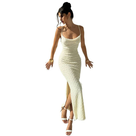 Damen Abendkleid mit raffinierter Textur und Spaghetti-Trägern EB