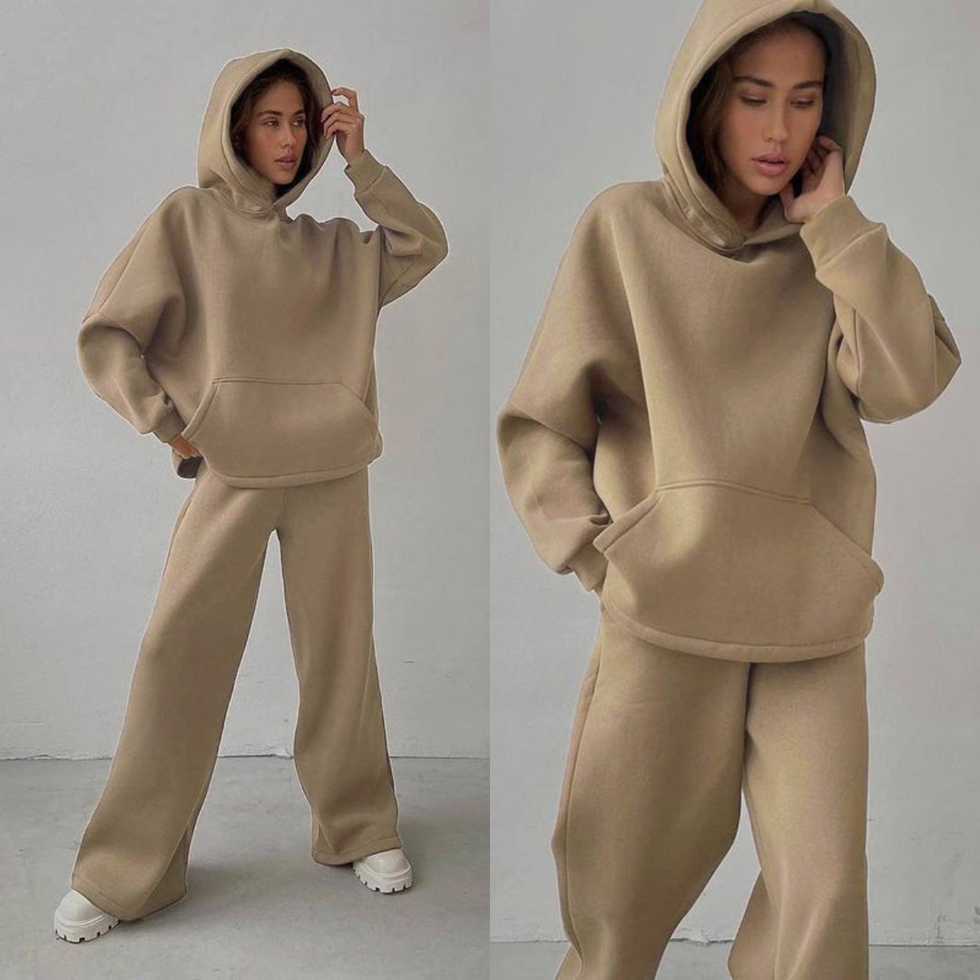 Damen lässiger Kapuzenpullover und entspannte Freizeithose Set EB