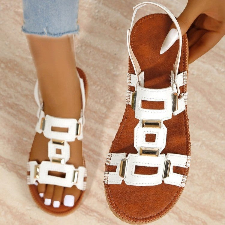 Damen Modische Riemchen-Sandalen mit dekorativem Goldakzent und rutschfester Sohle EB