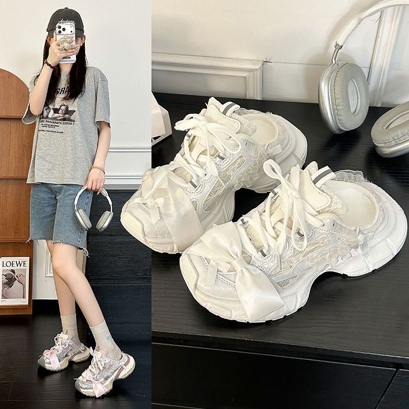 Damen Chunky‑Sneaker mit floraler Spitze und Satin‑Schleife EB