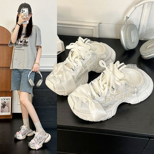 Damen Chunky‑Sneaker mit floraler Spitze und Satin‑Schleife EB