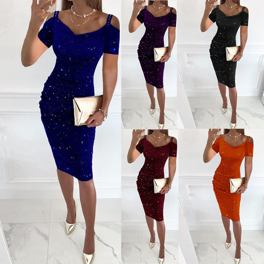 Damen figurbetontes Wickelkleid mit glitzernden Akzenten EB