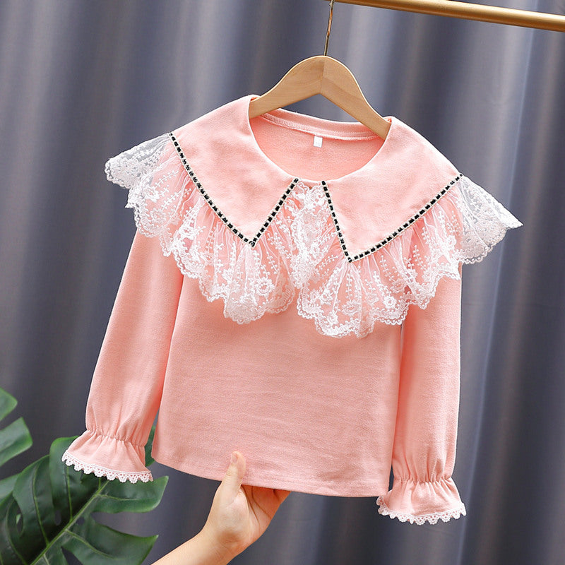 Damen Vintage Langarmshirt mit Spitzenkragen EB