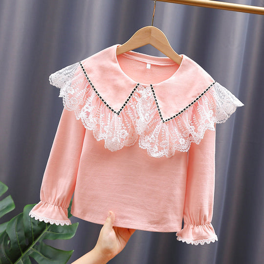 Damen Vintage Langarmshirt mit Spitzenkragen EB