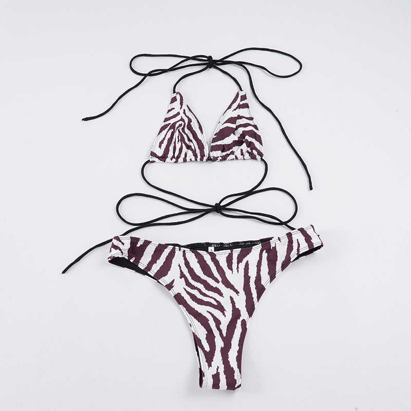 Damen Triangel-Bikini-Set mit stylischem Zebramuster und verstellbaren Trägern EB