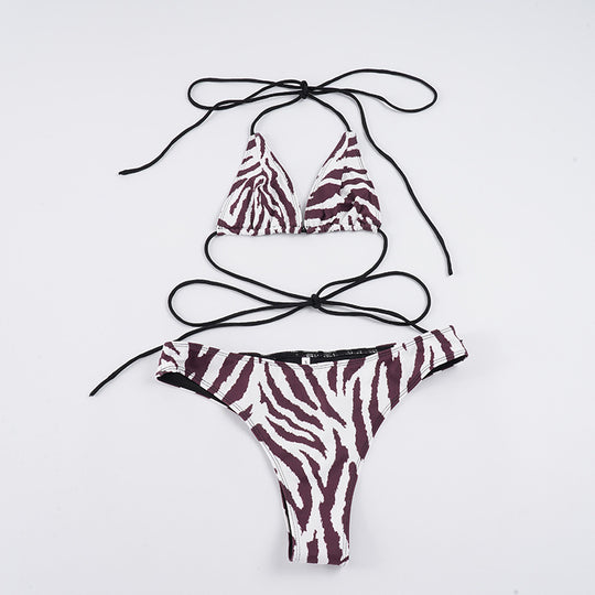 Damen Triangel-Bikini-Set mit stylischem Zebramuster und verstellbaren Trägern EB