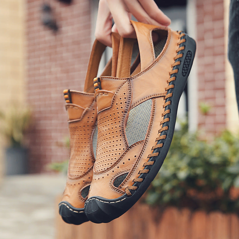 Herren Atmungsaktive Leder Freizeitschuhe mit rutschfester Sohle EB
