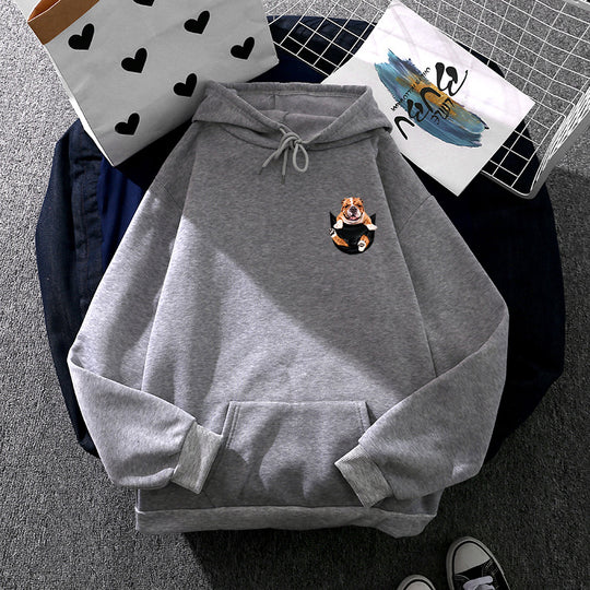 Unisex nan Kapuzenpullover mit Bulldoggen-Taschenpatch, oversized Schnitt und angerauter Fleece-Innenseite EB