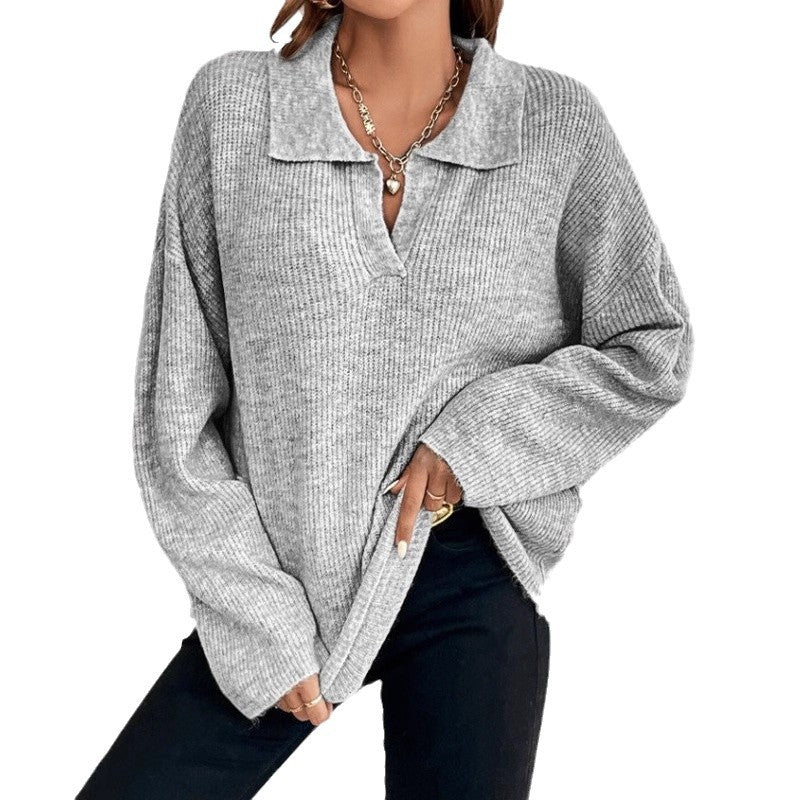 Damen Pullover mit Magnetverschluss und modischem Rippenstrick EB
